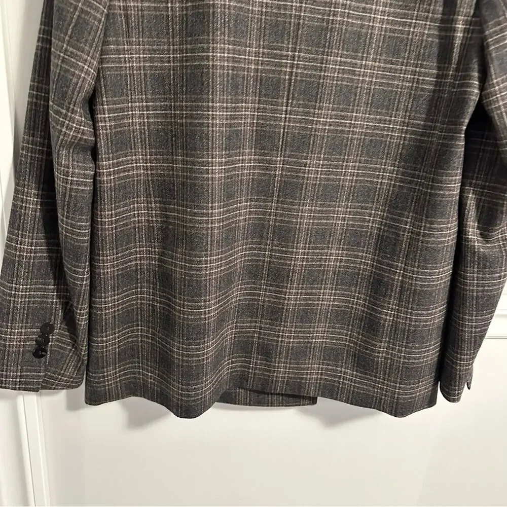Theory Gray Plaid Wool Double Breasted Blazer Jacket 8